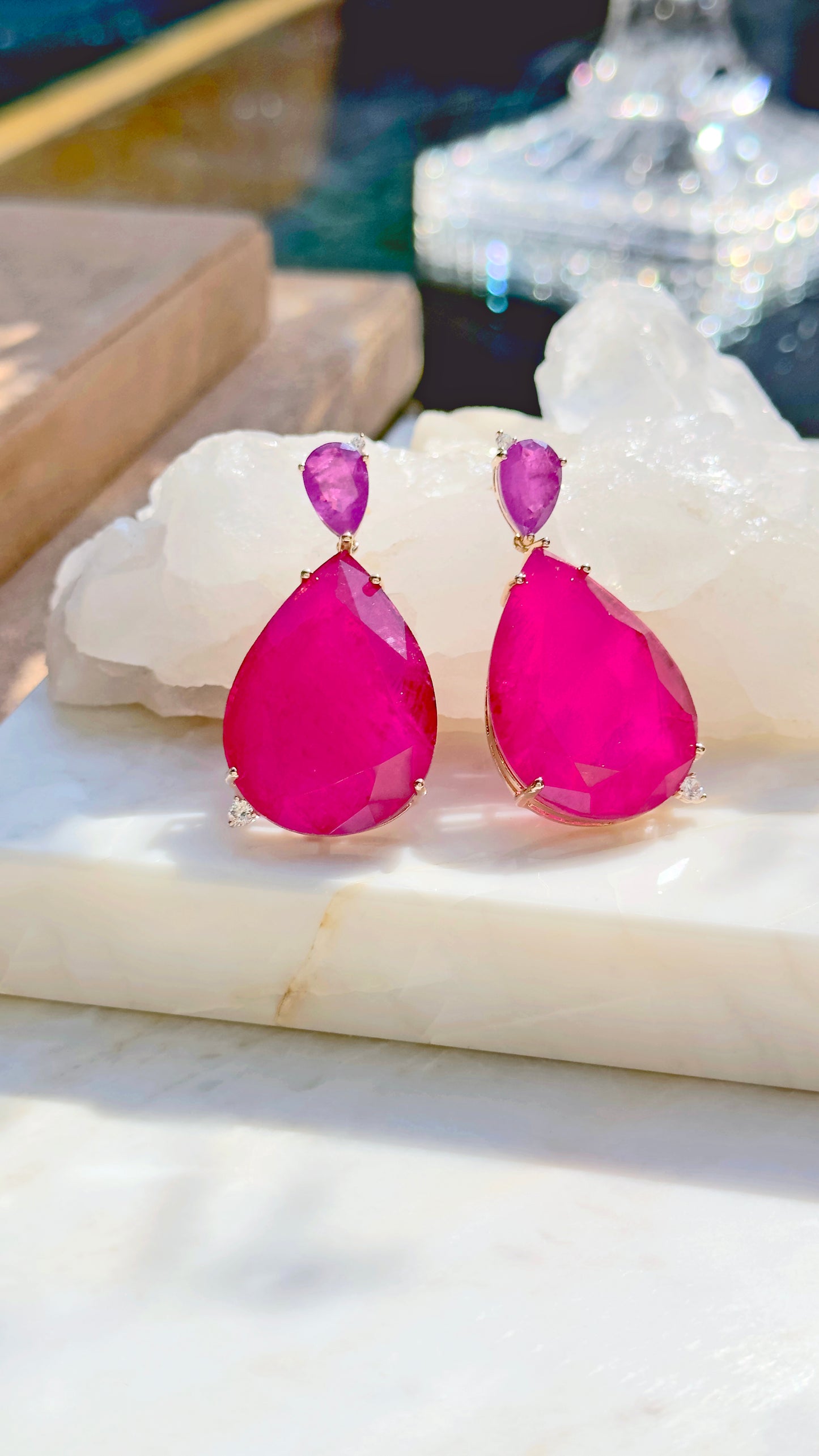 18K Gold Plated Pink Tourmaline Earring