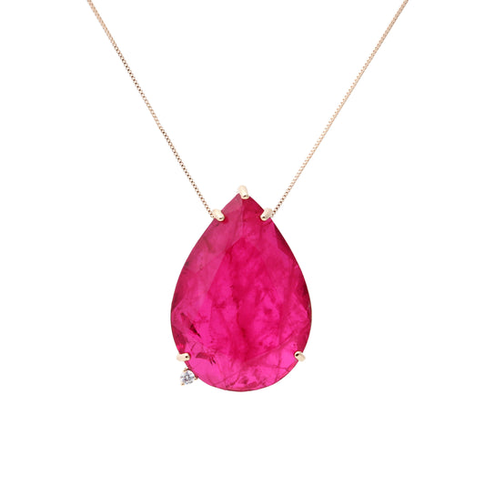 18K Gold Plated Pink Tourmaline and Amethyst Drop Pendant