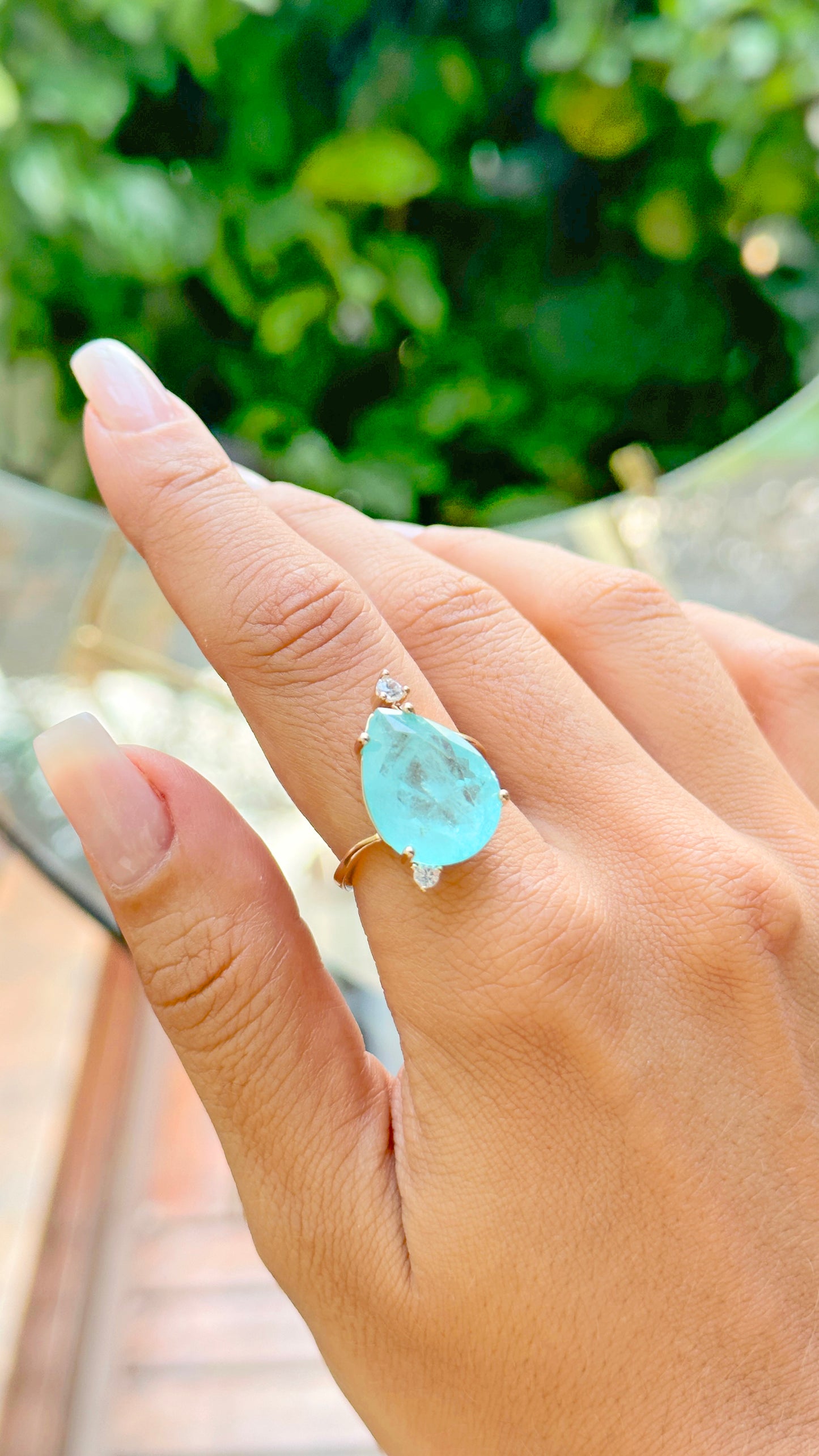 18k Gold Plated Adjustable Paraiba Tourmaline Ring 