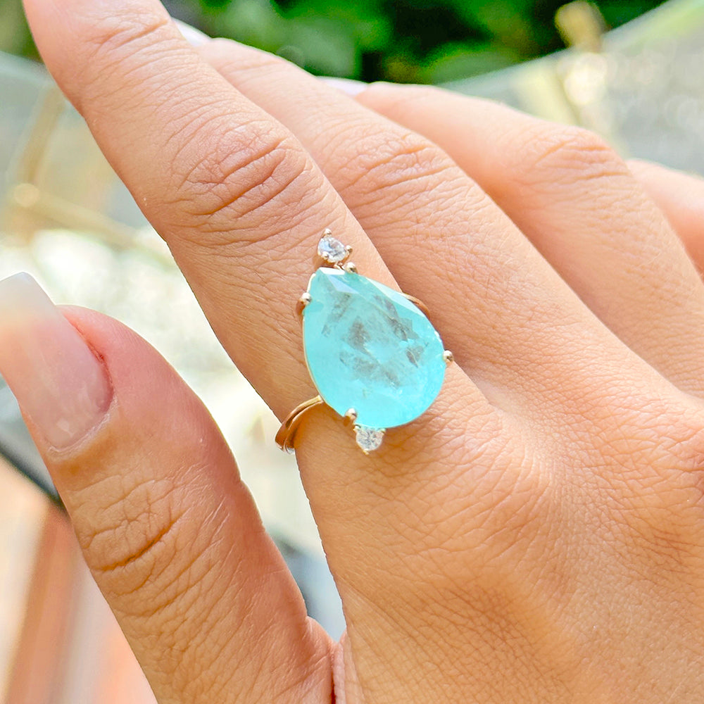 18k Gold Plated Adjustable Paraiba Tourmaline Ring 