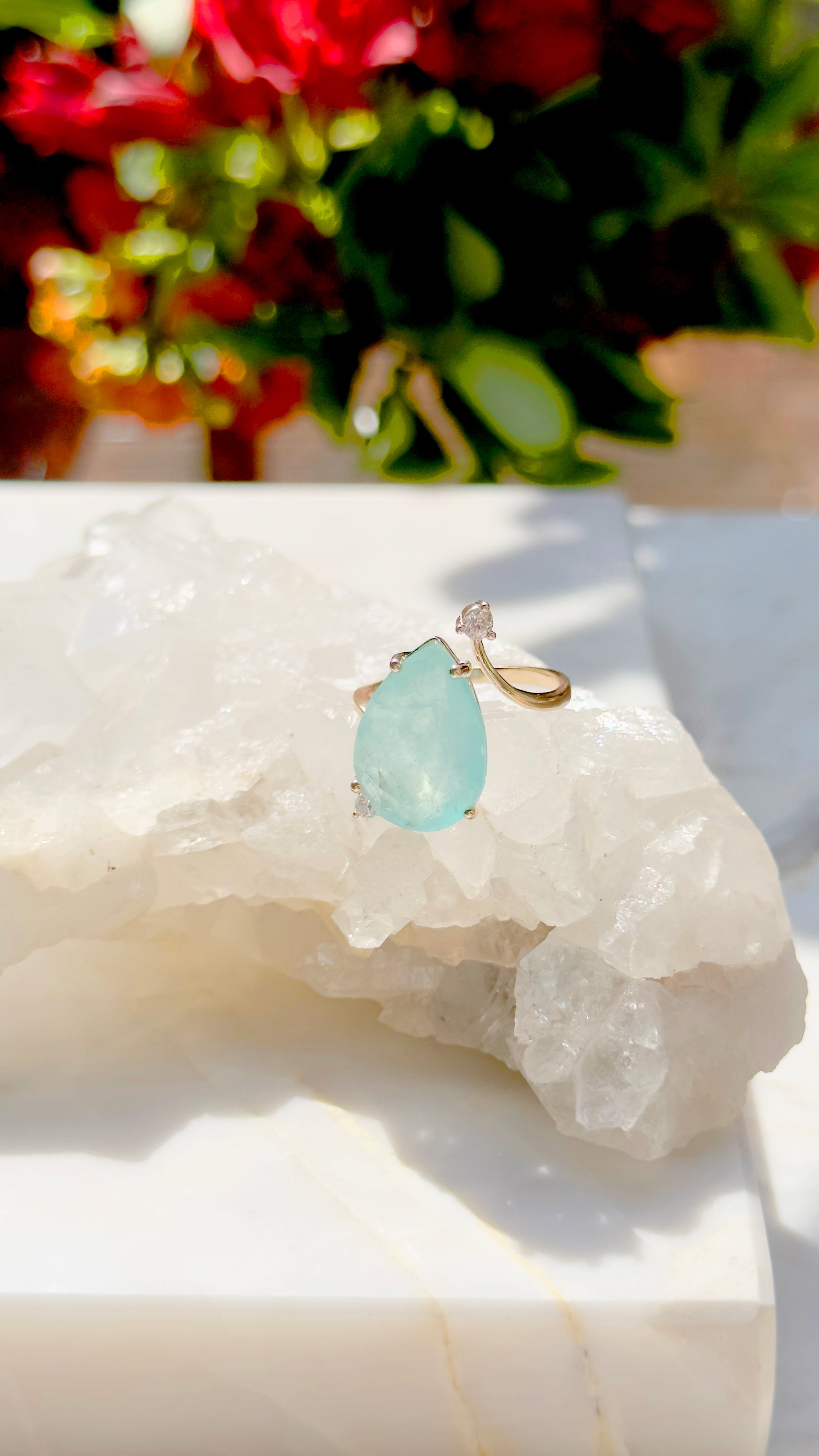 18k Gold Plated Adjustable Paraiba Tourmaline Ring 