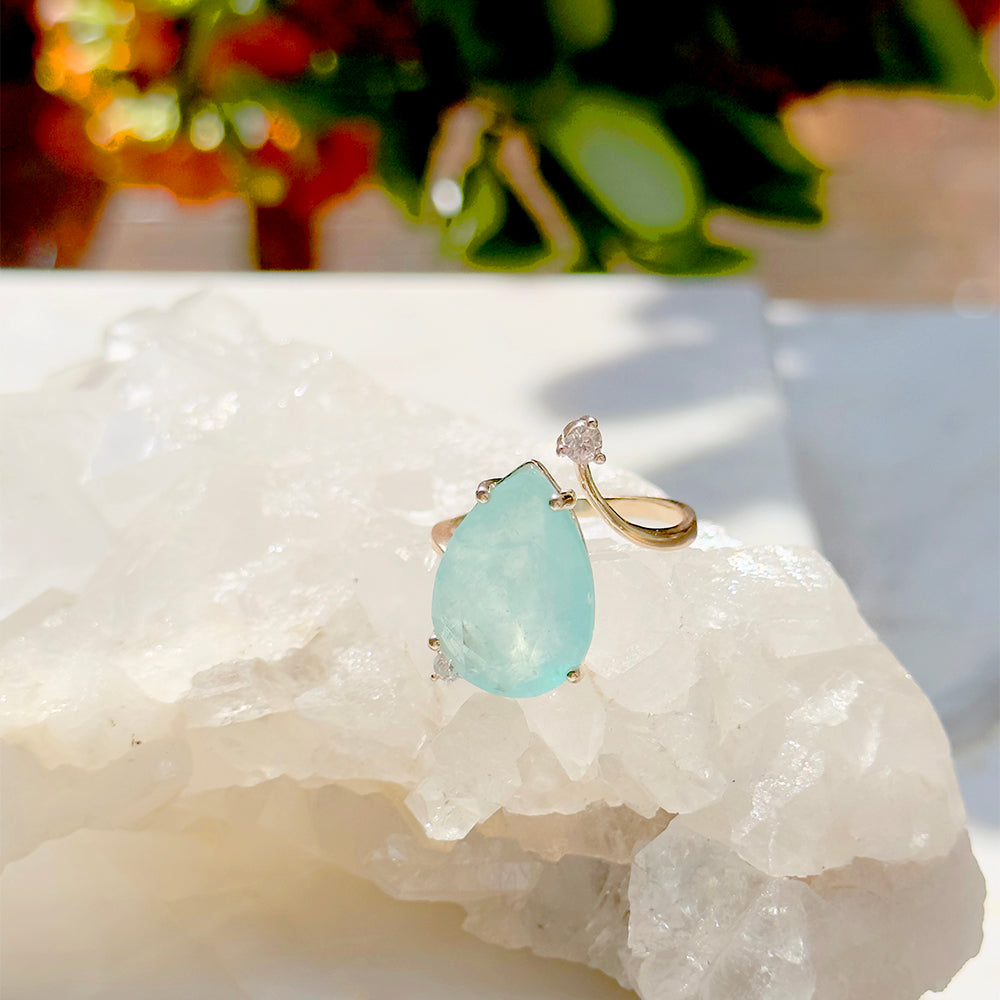 18k Gold Plated Adjustable Paraiba Tourmaline Ring 