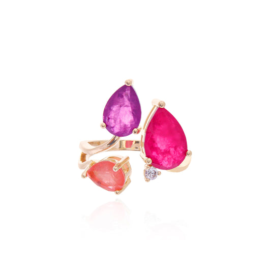 Pink Tourmaline Ombre Ring - 18K Gold Plated and Adjustable