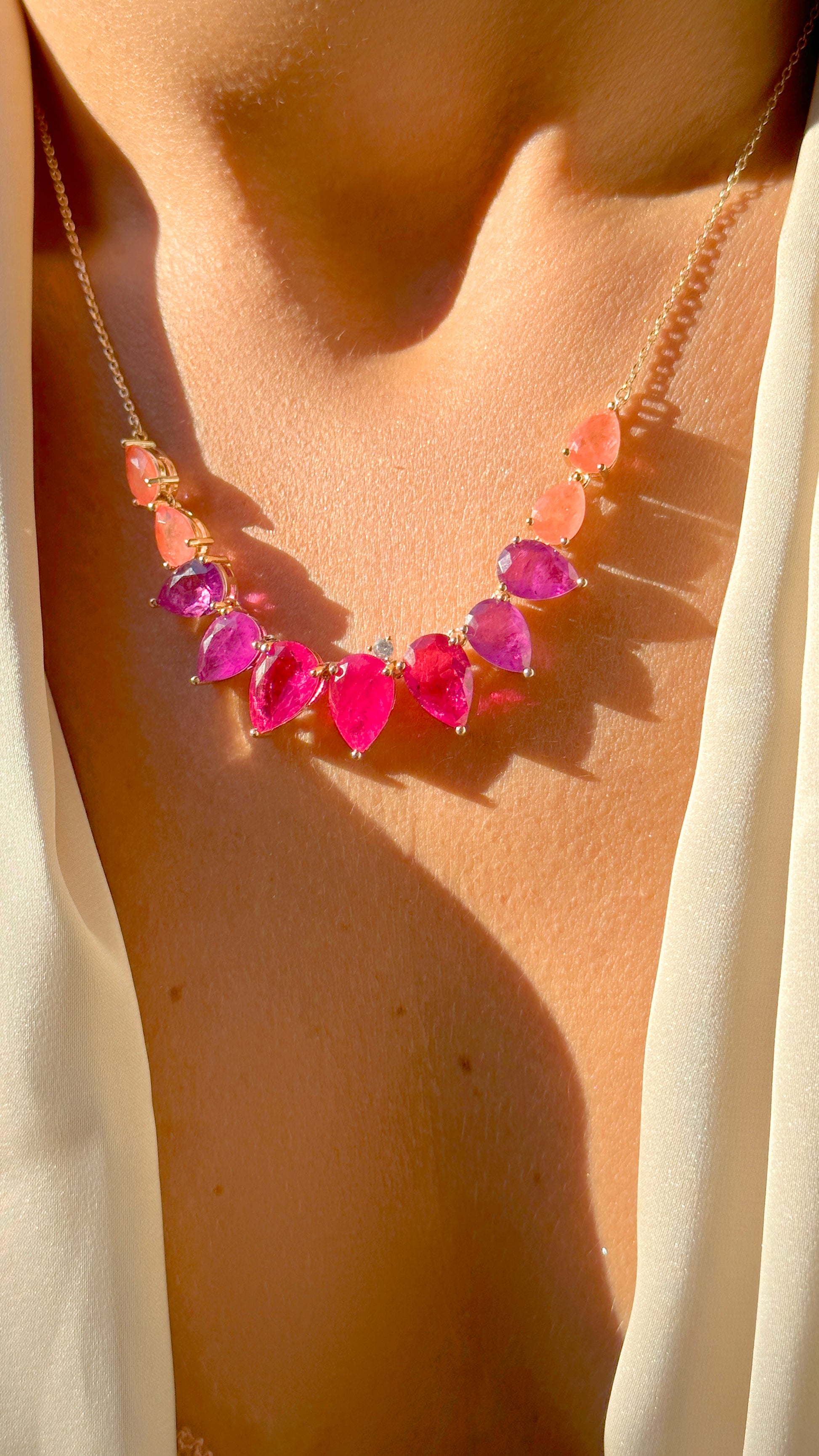 Pink Ombre Tourmaline Necklace - 18K Gold Plated