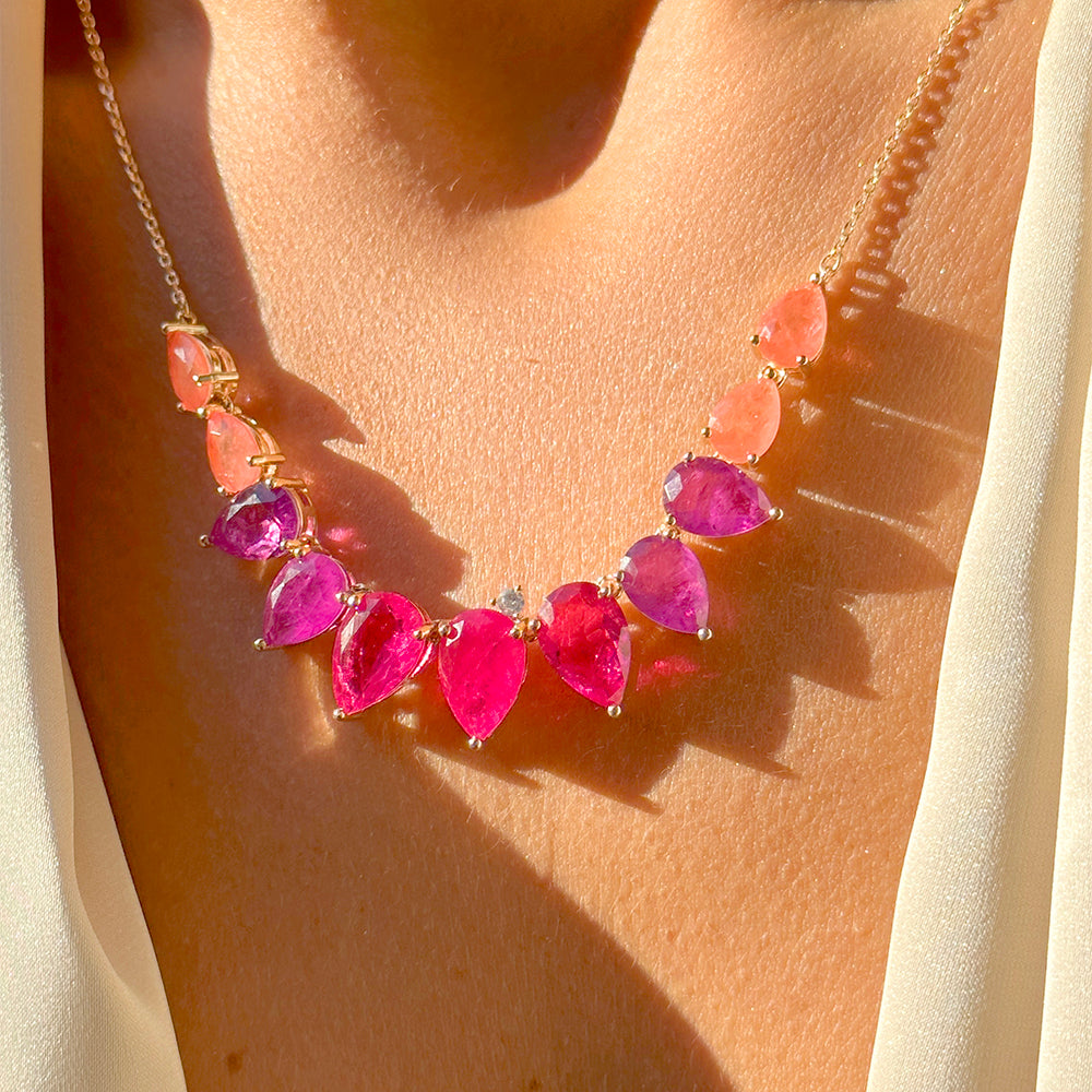 Pink Ombre Tourmaline Necklace - 18K Gold Plated