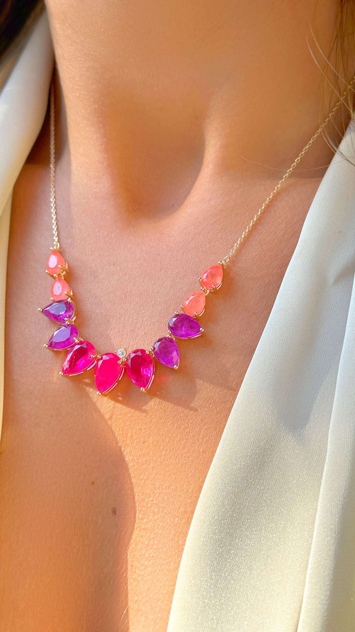 Pink Ombre Tourmaline Necklace - 18K Gold Plated