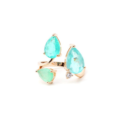 Paraiba Tourmaline Ombre Ring - Adjustable. 18K Gold Plated