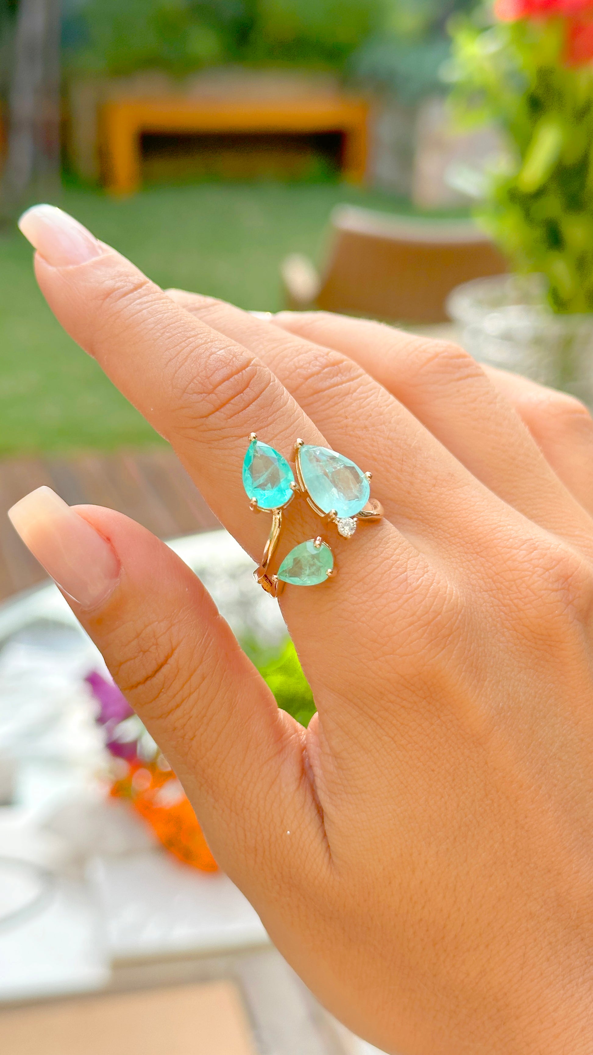 Paraiba Tourmaline Ombre Ring - Adjustable. 18K Gold Plated