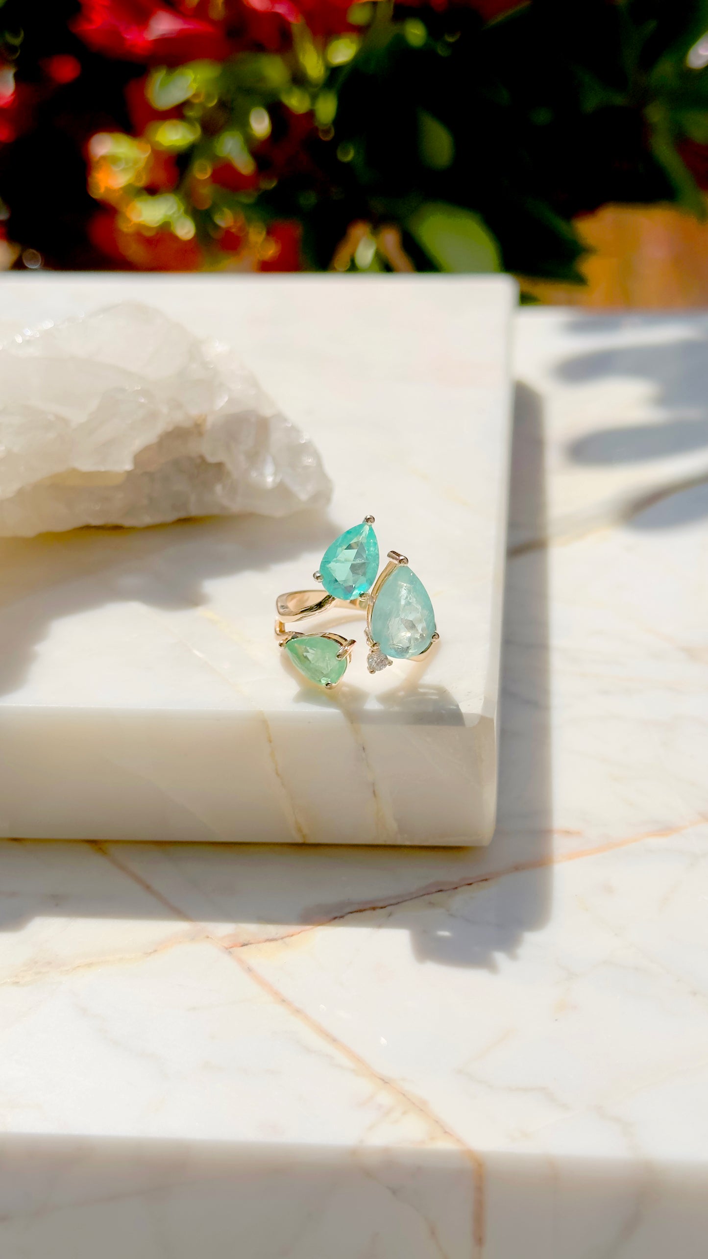 Paraiba Tourmaline Ombre Ring - Adjustable. 18K Gold Plated