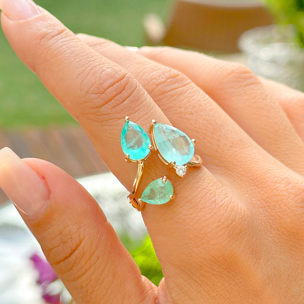 Paraiba Tourmaline Ombre Ring - Adjustable. 18K Gold Plated