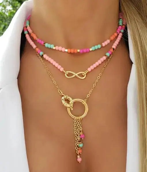 Ice Cream Murano Beads Necklace Set - 18K Gold Plated