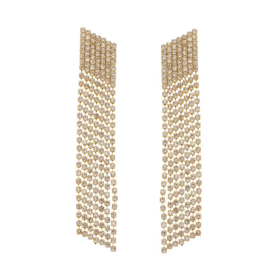 18K Gold Plated Clear Cz Fringe Earrings Objetx