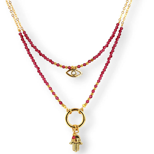 18K Gold Plated Pink Spinel Roundel Beads Jewelry Set Objetx