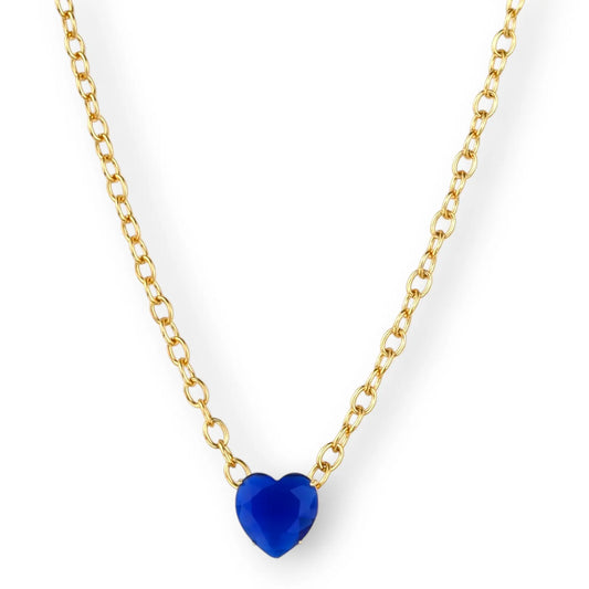 18K Plated Blue Sapphire Heart Necklace Objetx