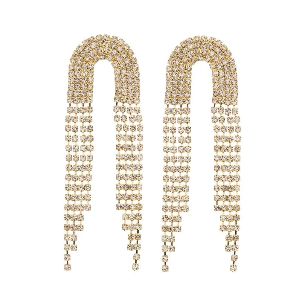 Arc 18K Gold Plated Clear Cz Fringe Earrings