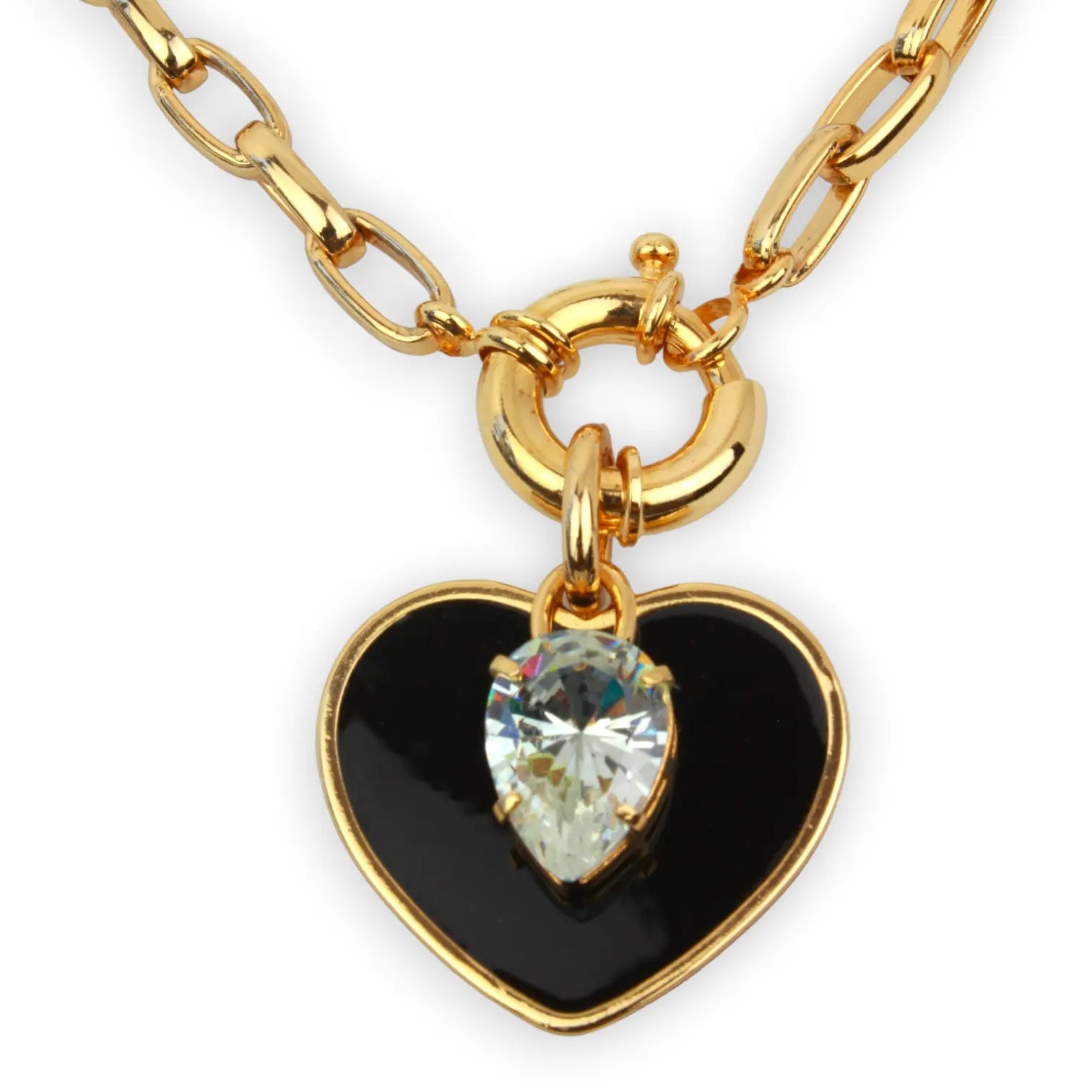 CZ Stone Heart Love Necklace and Earring Set - Black Objetx