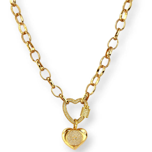 Paved Heart Chain Necklace - 18K Gold Plated