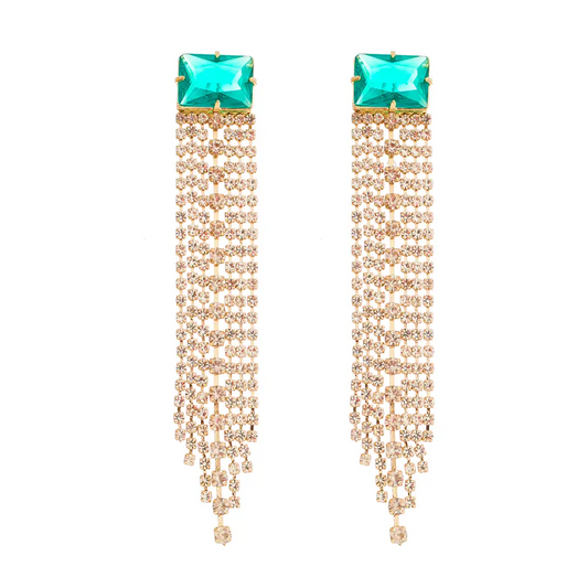 Tourmaline Paraiba Fringe Earring - 18K Gold Plated with Clear CZ