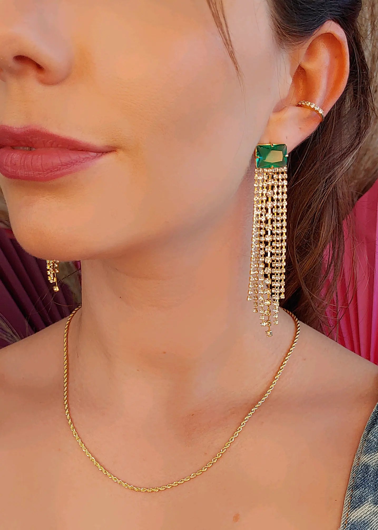 Tourmaline Paraiba Fringe Earring - 18K Gold Plated with Clear CZ