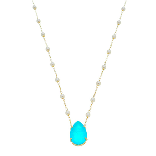 Tourmaline Paraiba Necklace + Pearl Choker + Earring Set