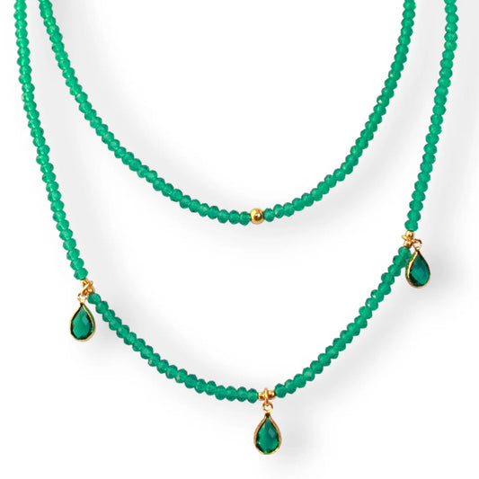 Green Rondelle Crystal and CZ Necklace Set Objetx