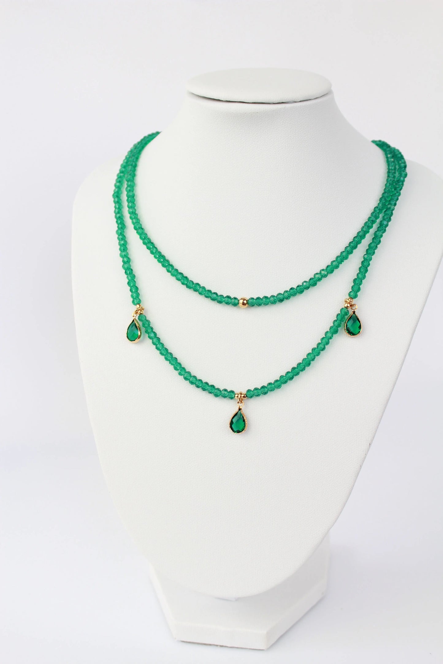 Green Rondelle Crystal and CZ Necklace Set Objetx