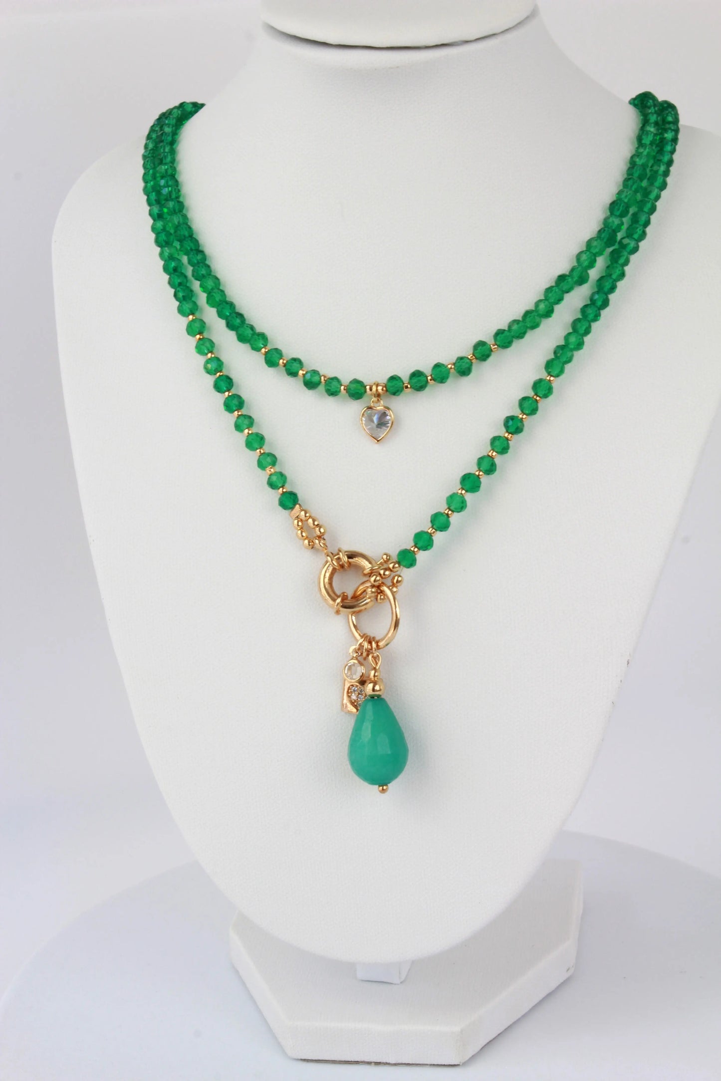 Green Rondelle and Natural Stone Necklace Set Objetx