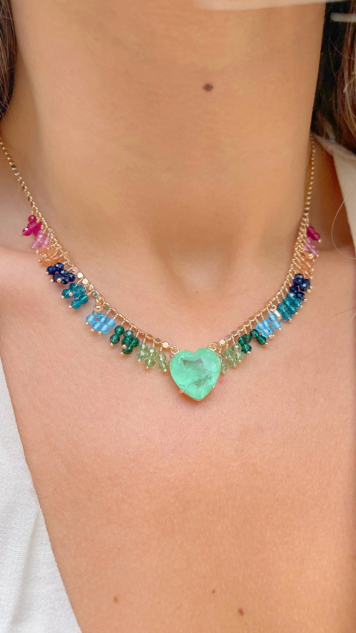 Rainbow Tourmaline Paraiba Heart Necklace