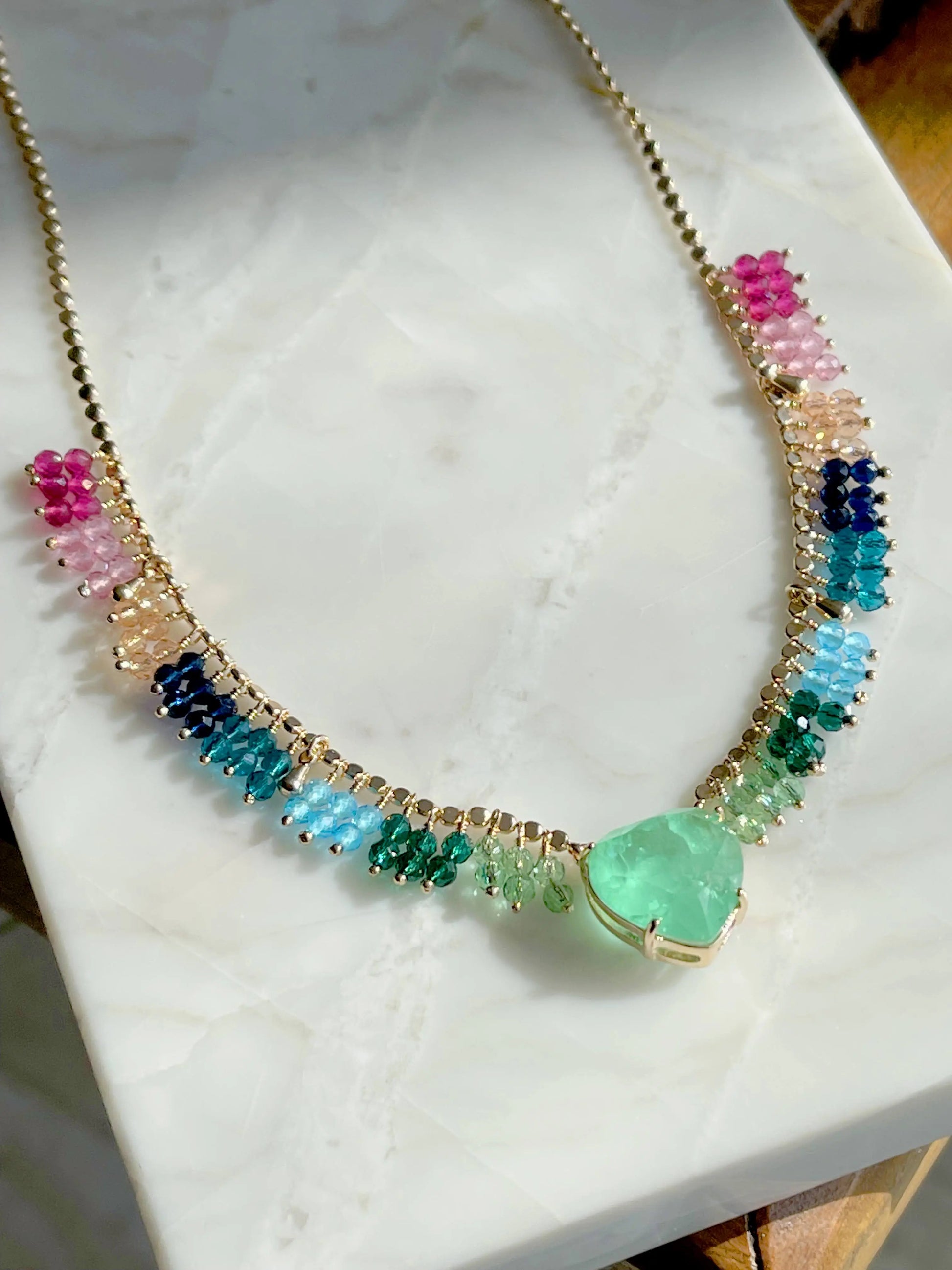 Rainbow Tourmaline Paraiba Heart Necklace