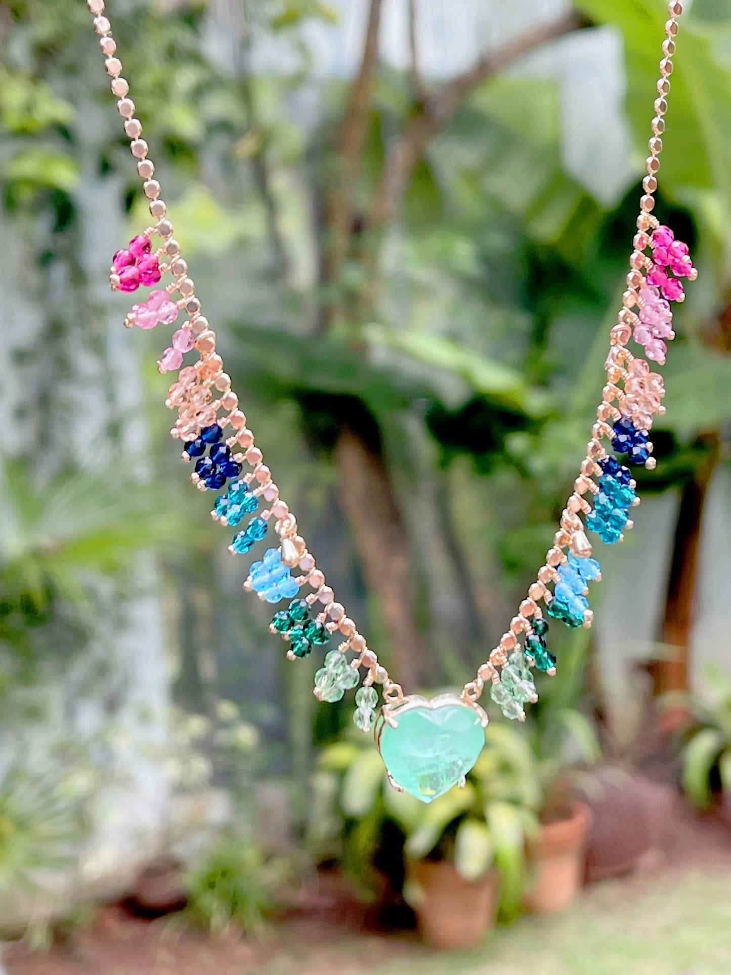 Rainbow Tourmaline Paraiba Heart Necklace