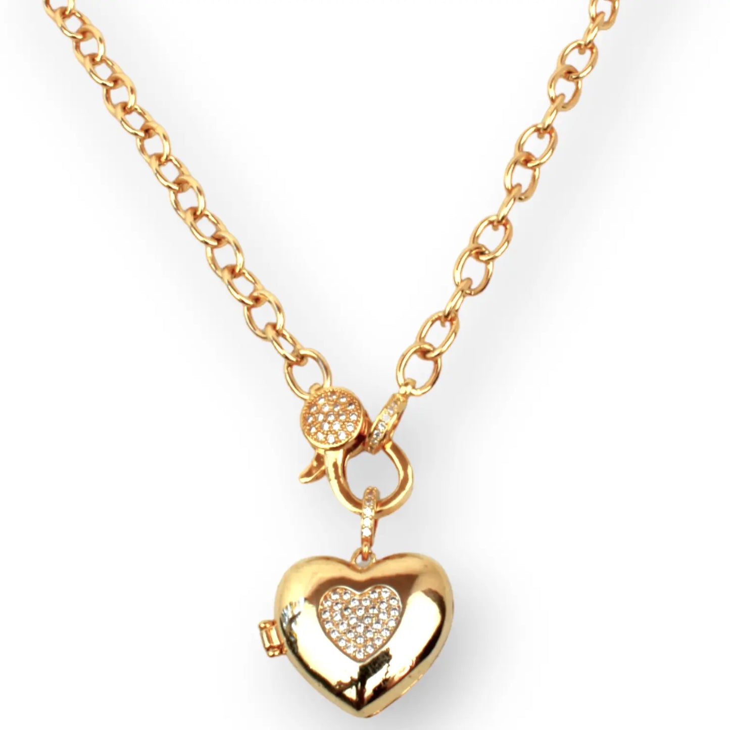 Heart Locket CZ Paved 18K Gold Plated Necklace Objetx