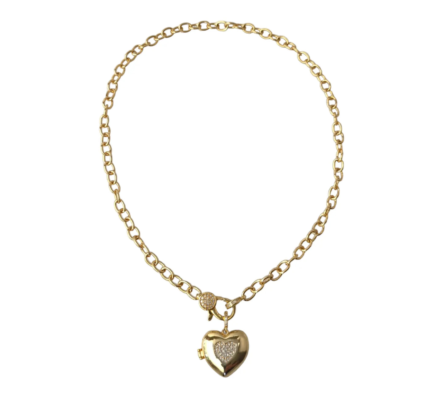 Heart Locket CZ Paved 18K Gold Plated Necklace Objetx