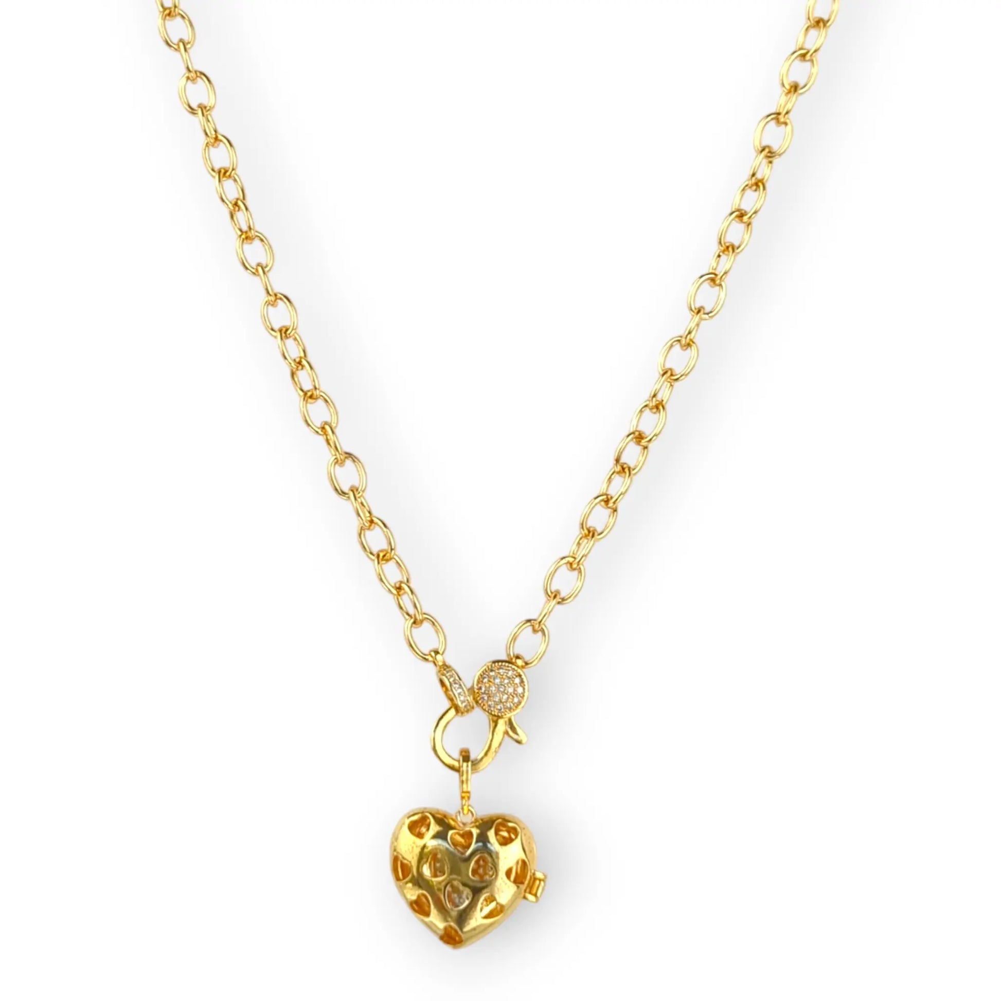 Heart Locket CZ Paved 18K Gold Plated Necklace Objetx