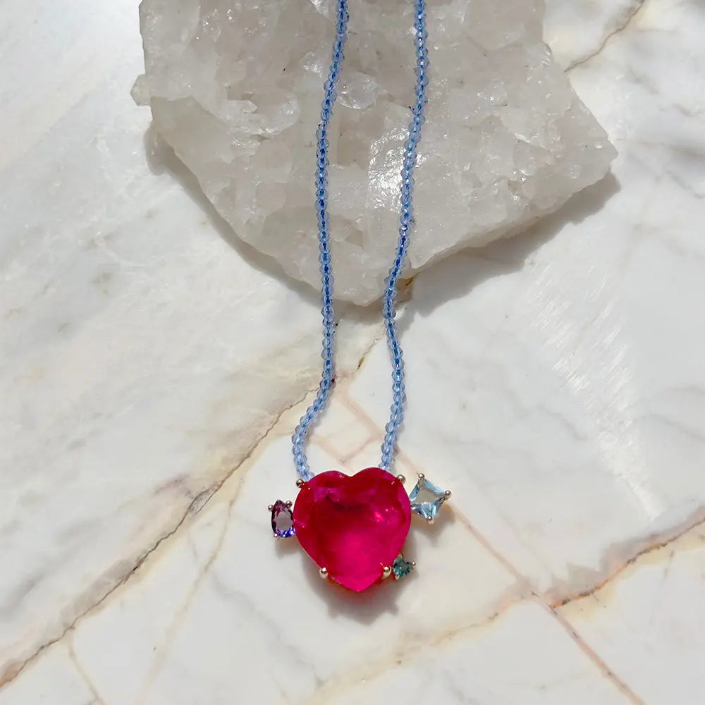 Pink Tourmaline Heart Necklace 