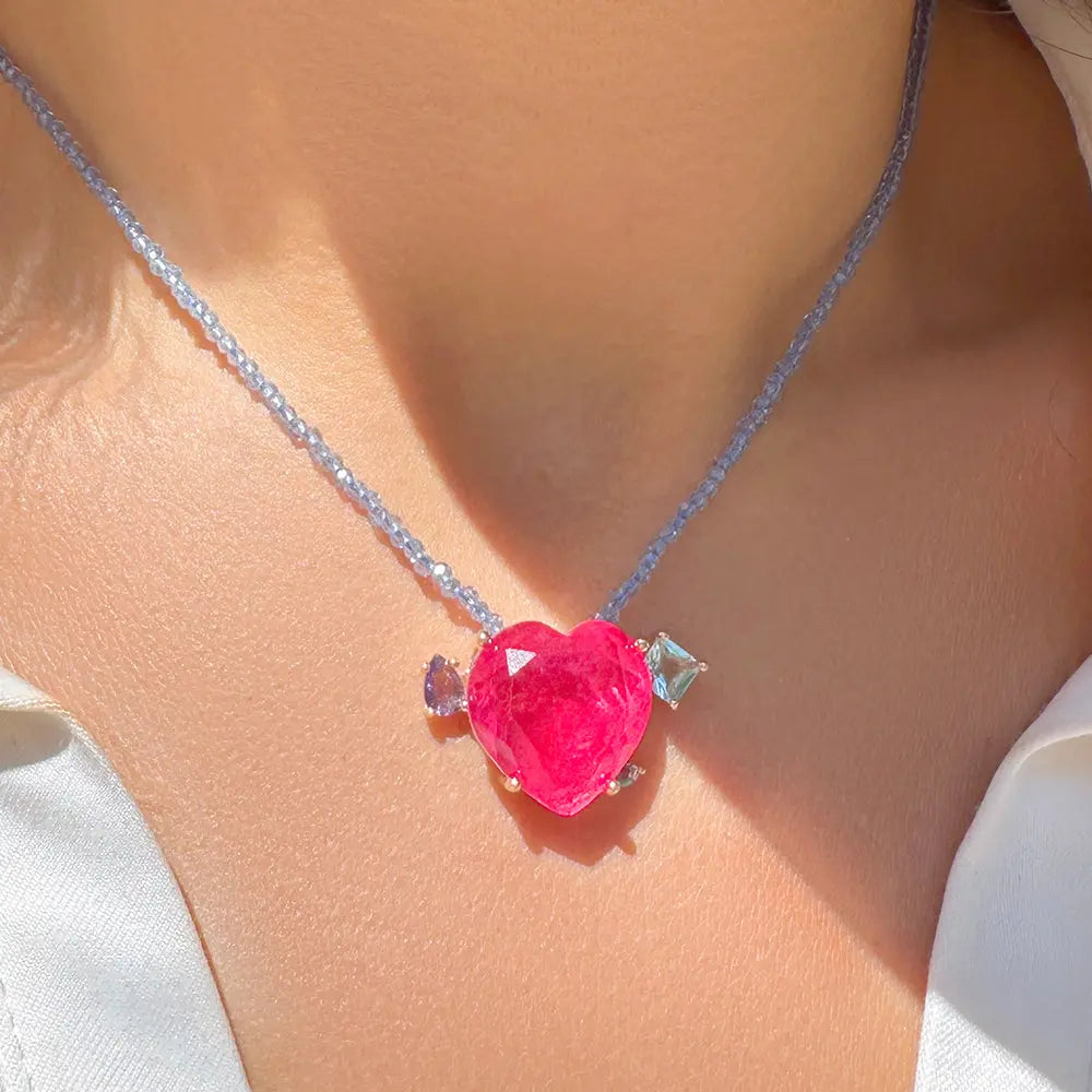 Pink Tourmaline Heart Necklace 