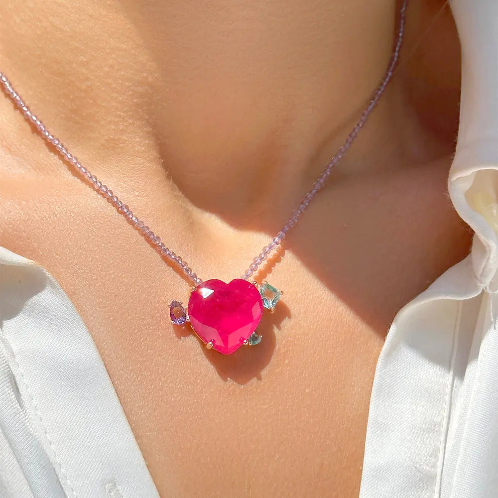 Pink Tourmaline Heart Necklace 