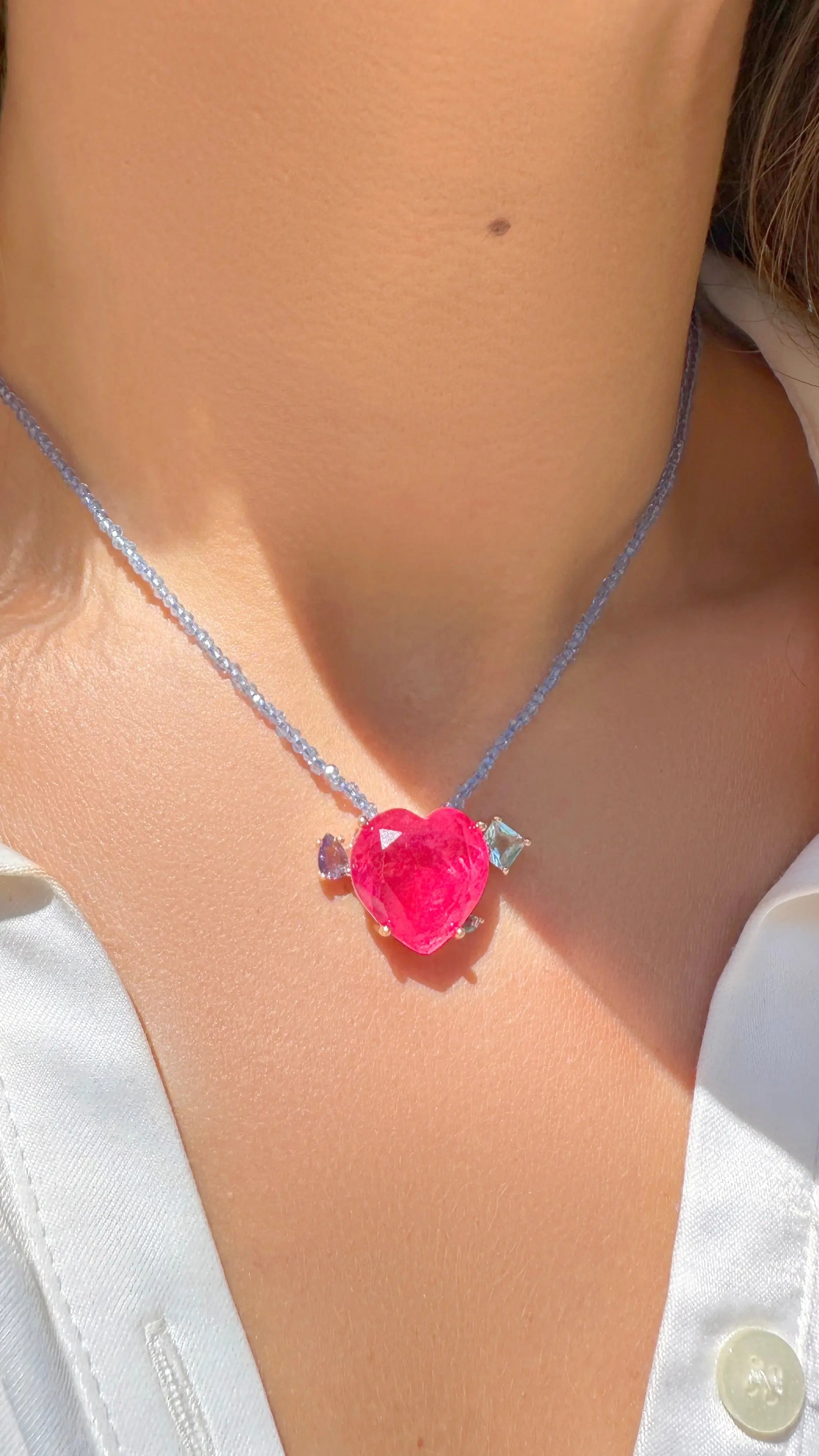 Pink Tourmaline Heart Necklace 