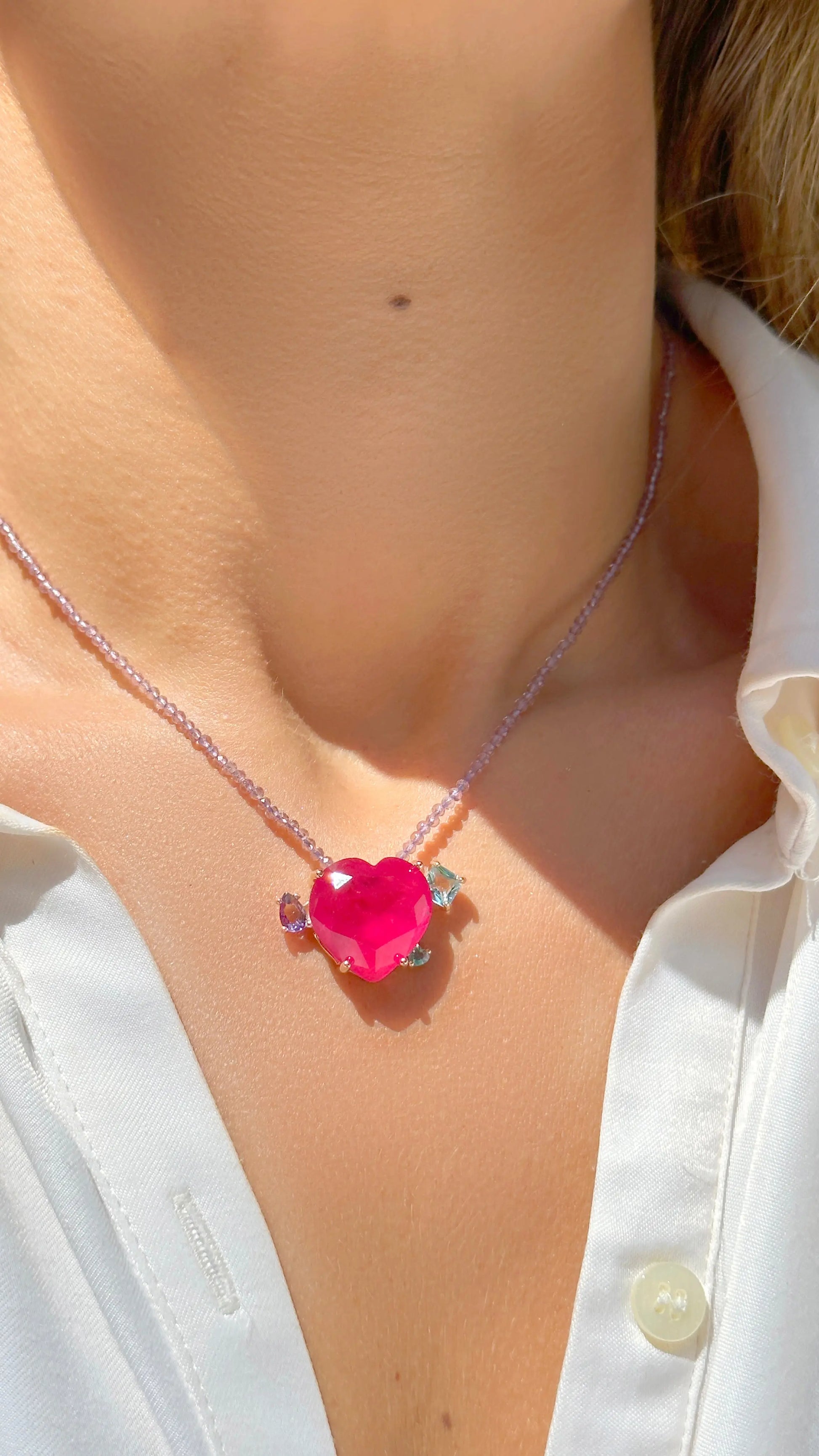 Pink Tourmaline Heart Necklace 