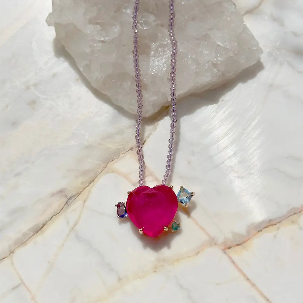 Pink Tourmaline Heart Necklace 