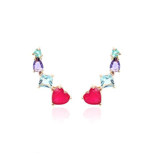 Pink Heart Tourmaline Ear Climber - 18K Gold Plated