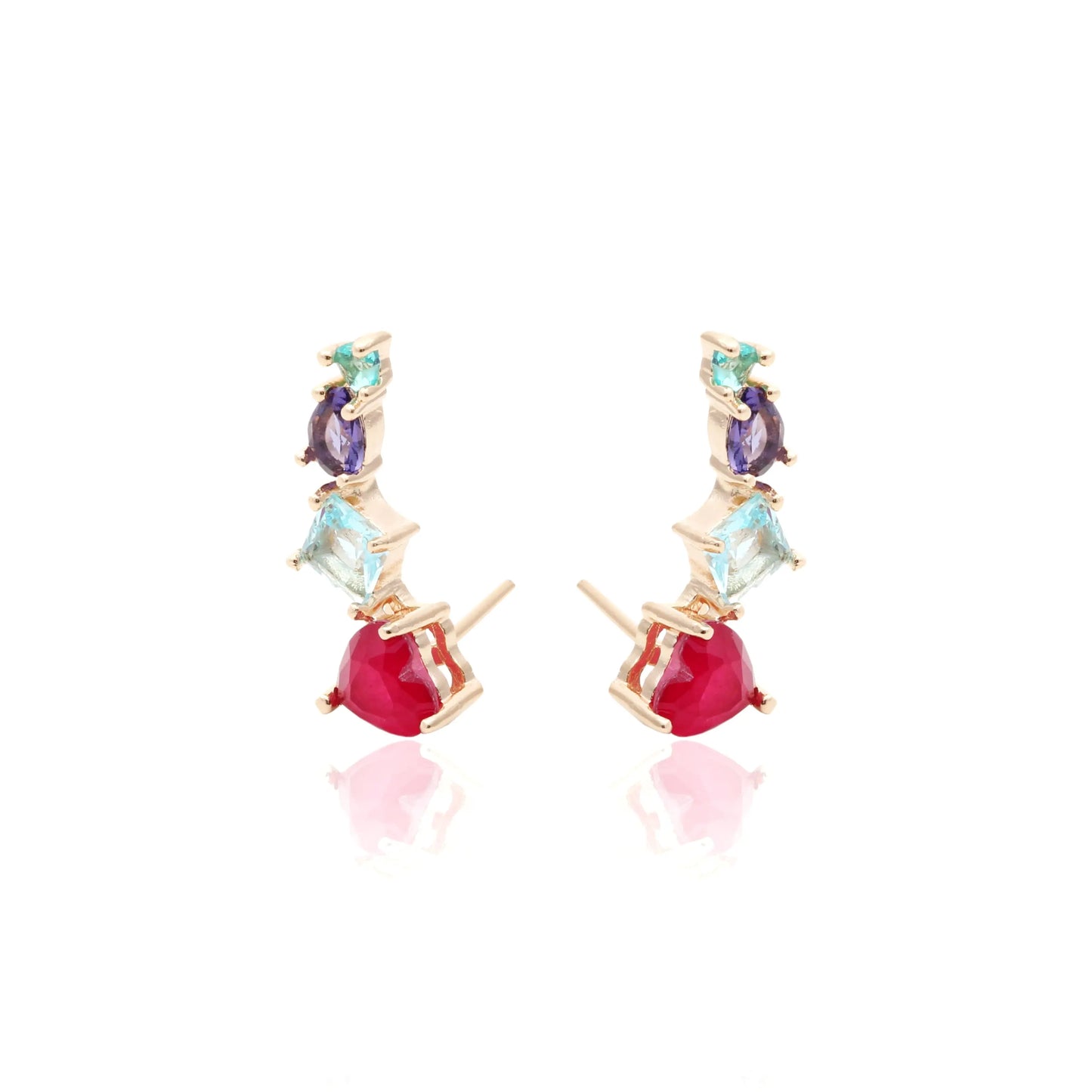 Pink Heart Tourmaline Ear Climber - 18K Gold Plated