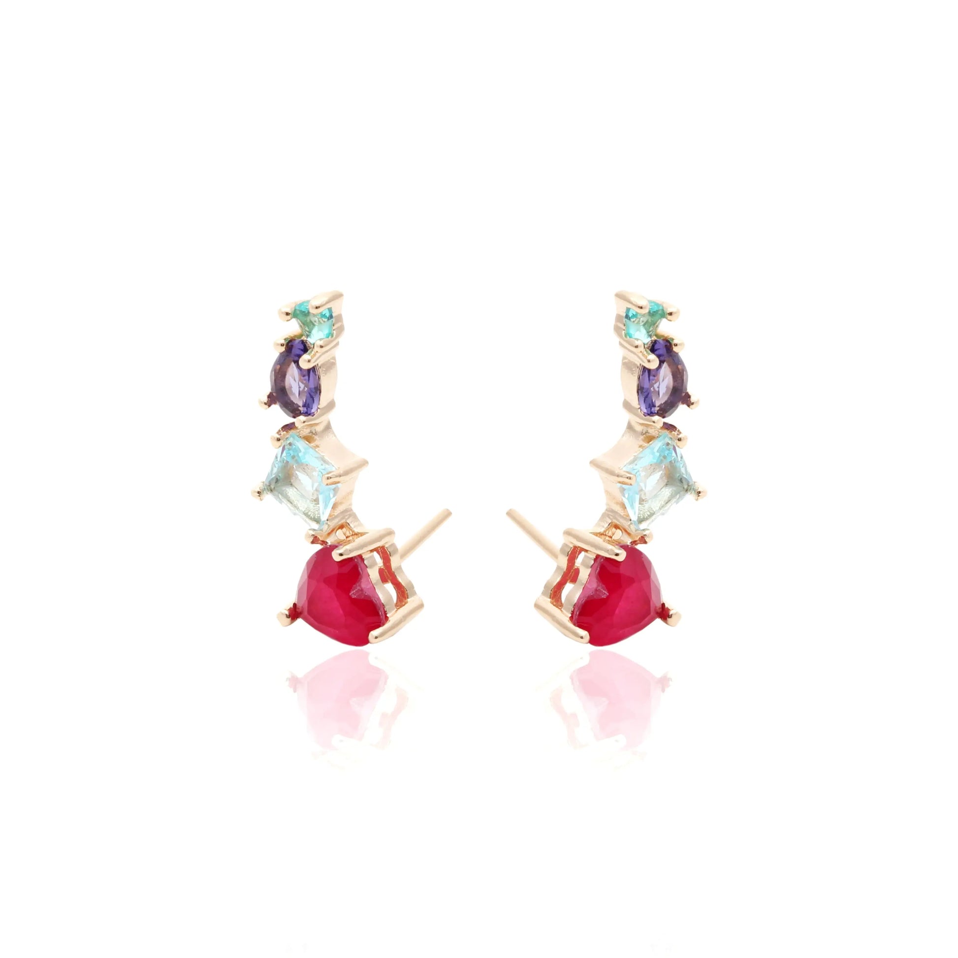 Pink Heart Tourmaline Ear Climber - 18K Gold Plated