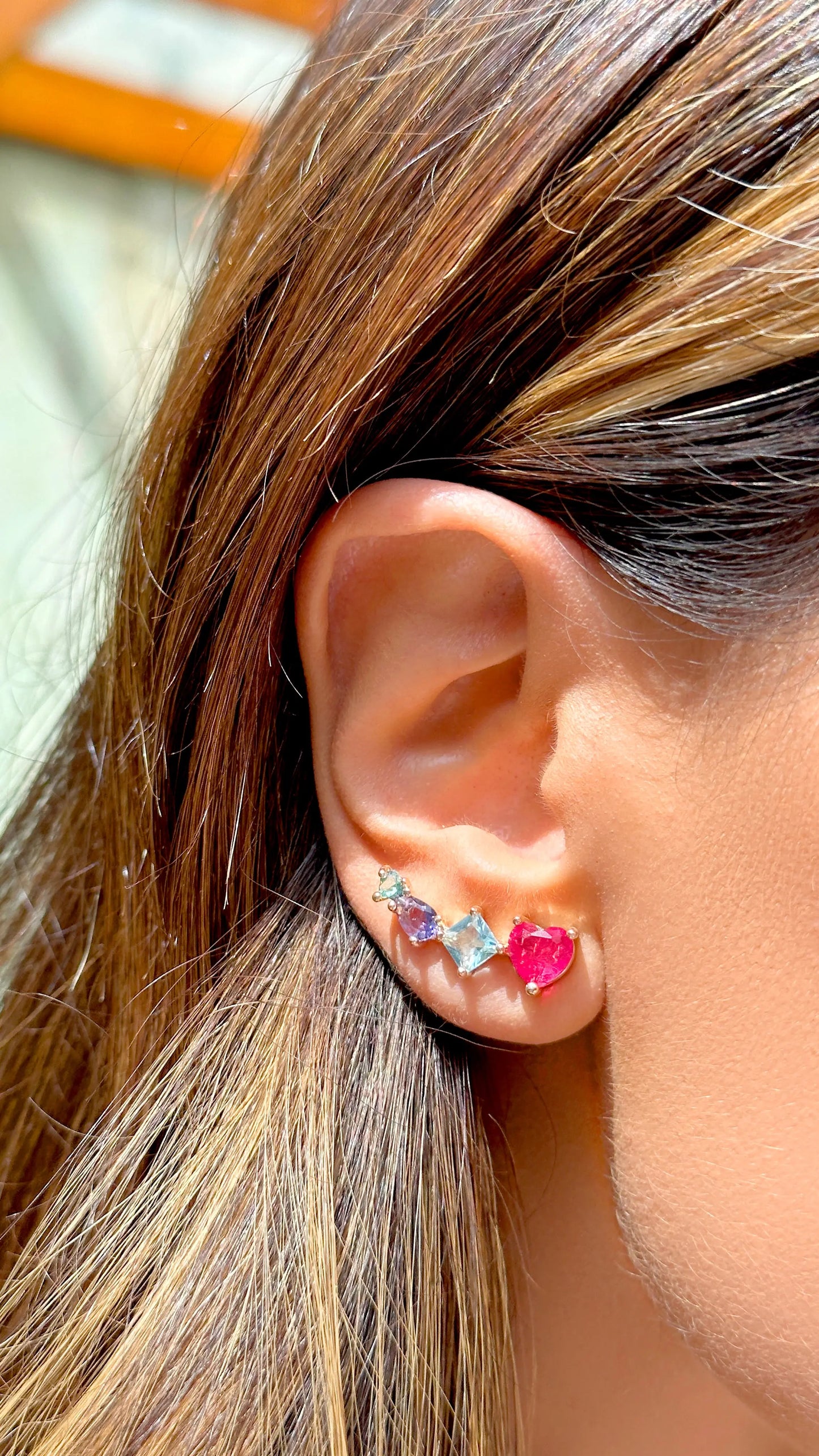 Pink Heart Tourmaline Ear Climber - 18K Gold Plated