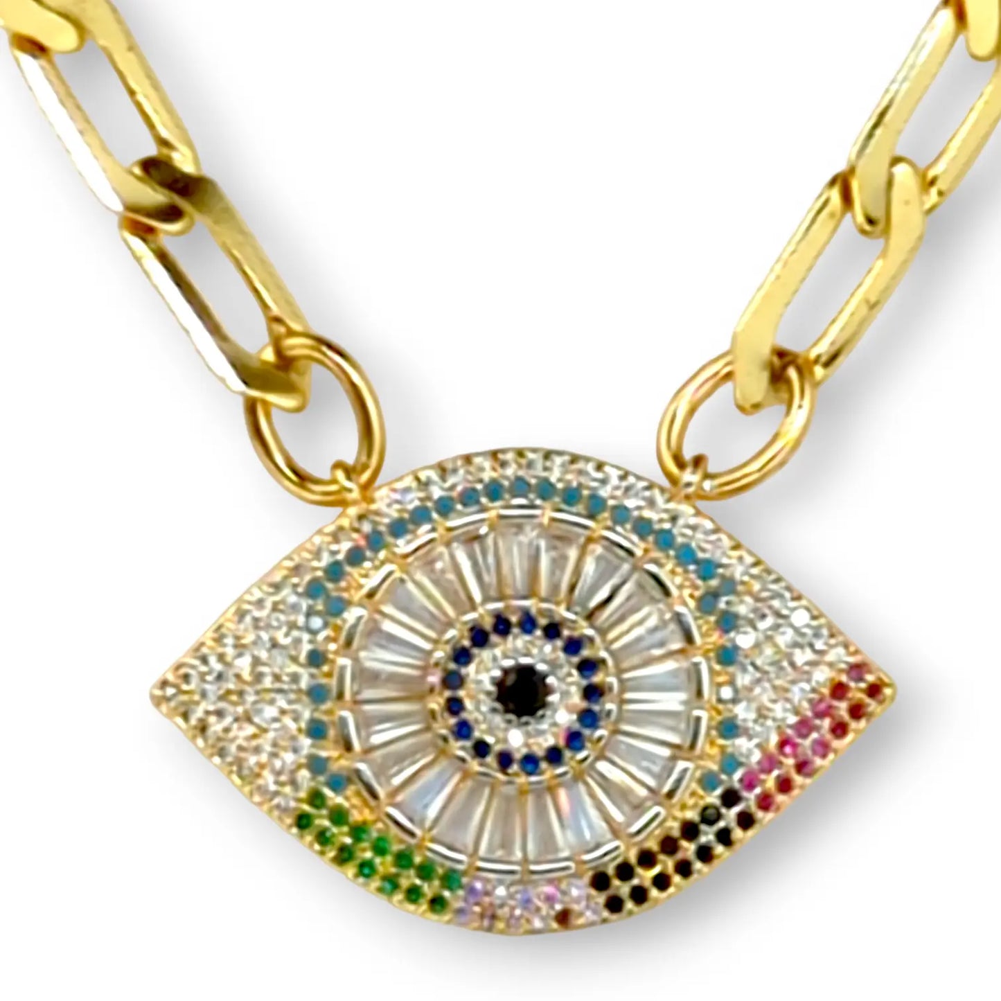 Rainbow Evil Eye Paved CZ 18K Plated Necklace Objetx