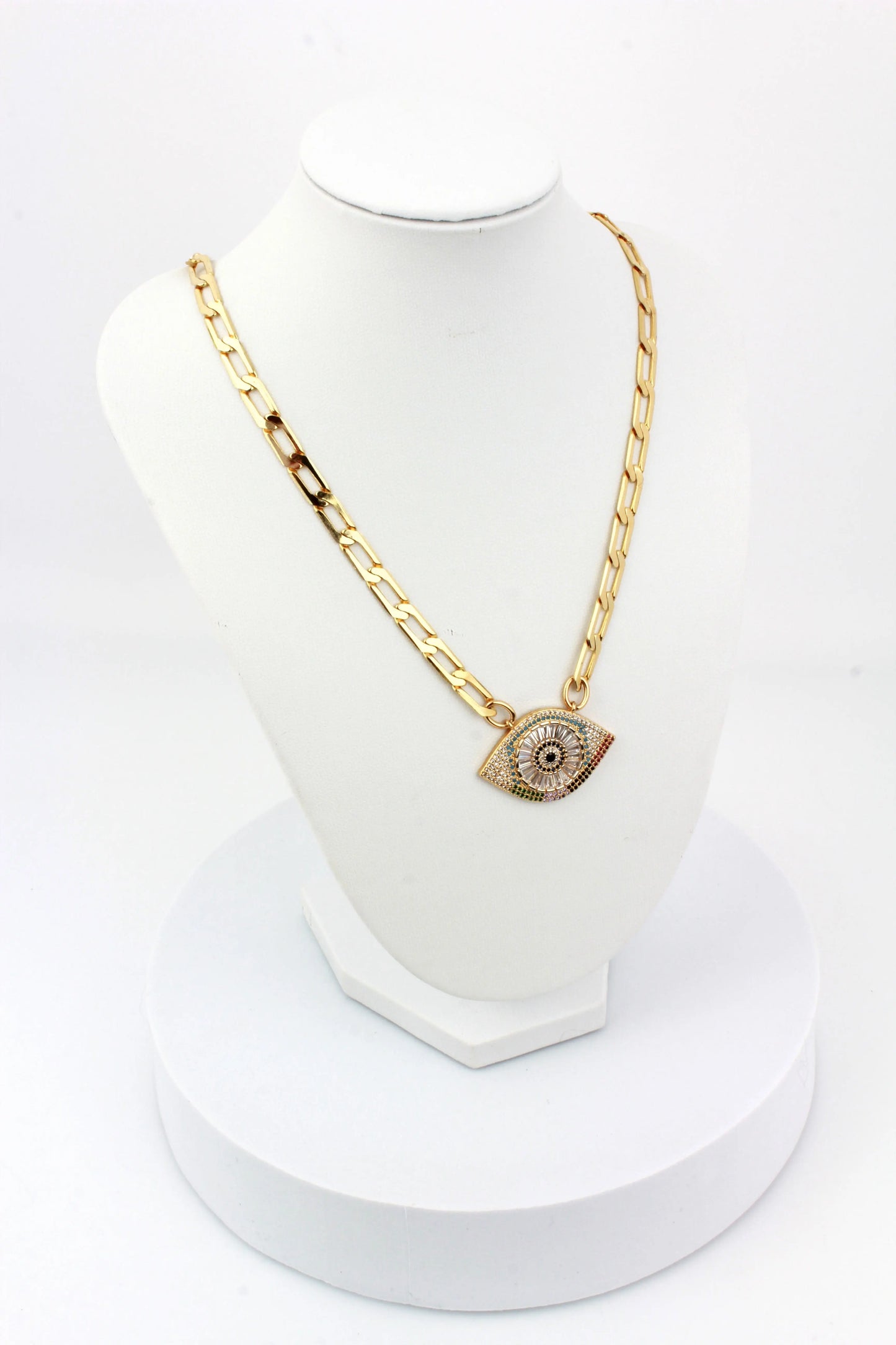 Rainbow Evil Eye Paved CZ 18K Plated Necklace Objetx