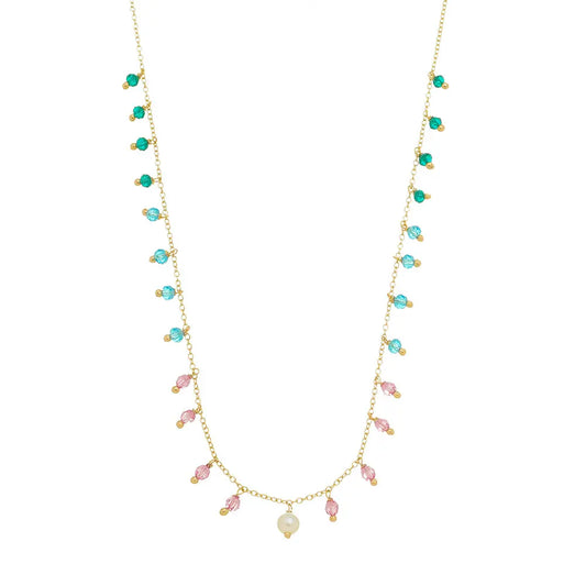 Rondelle Crystals with Pearl Necklace, Rainbow Choker and Earring Set