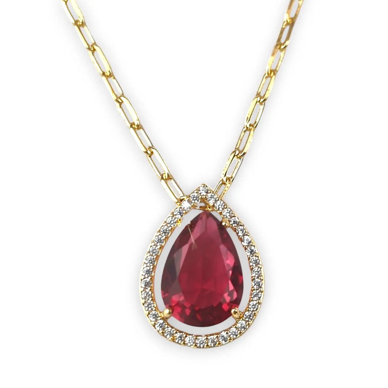 Rubellite Stone and CZ Necklace and Earring Set Objetx