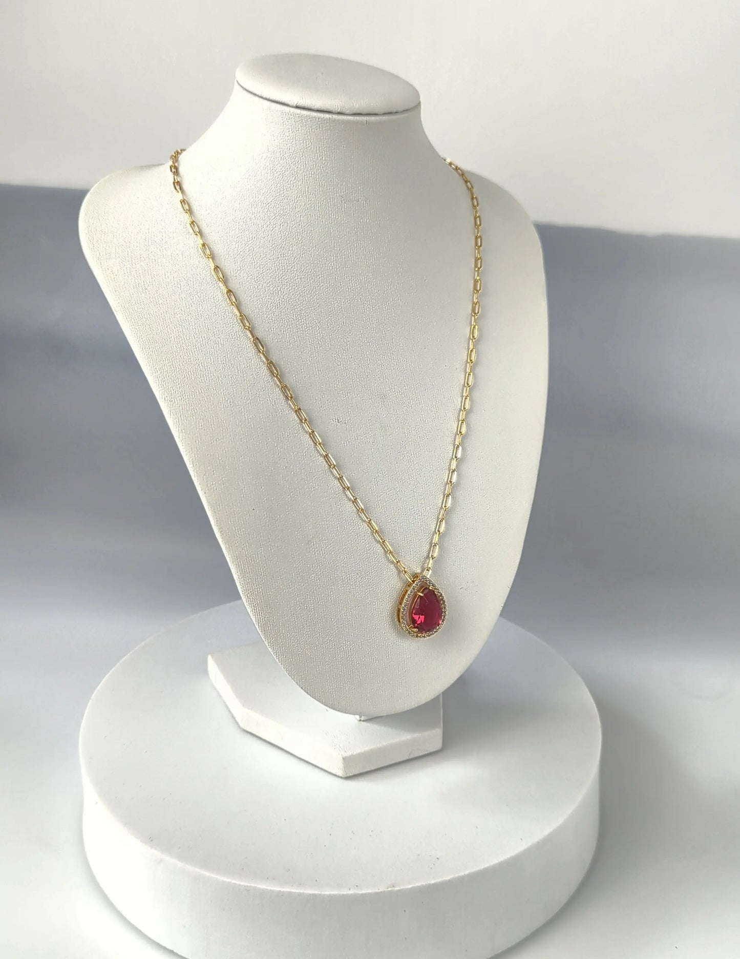 Rubellite Stone and CZ Necklace and Earring Set Objetx